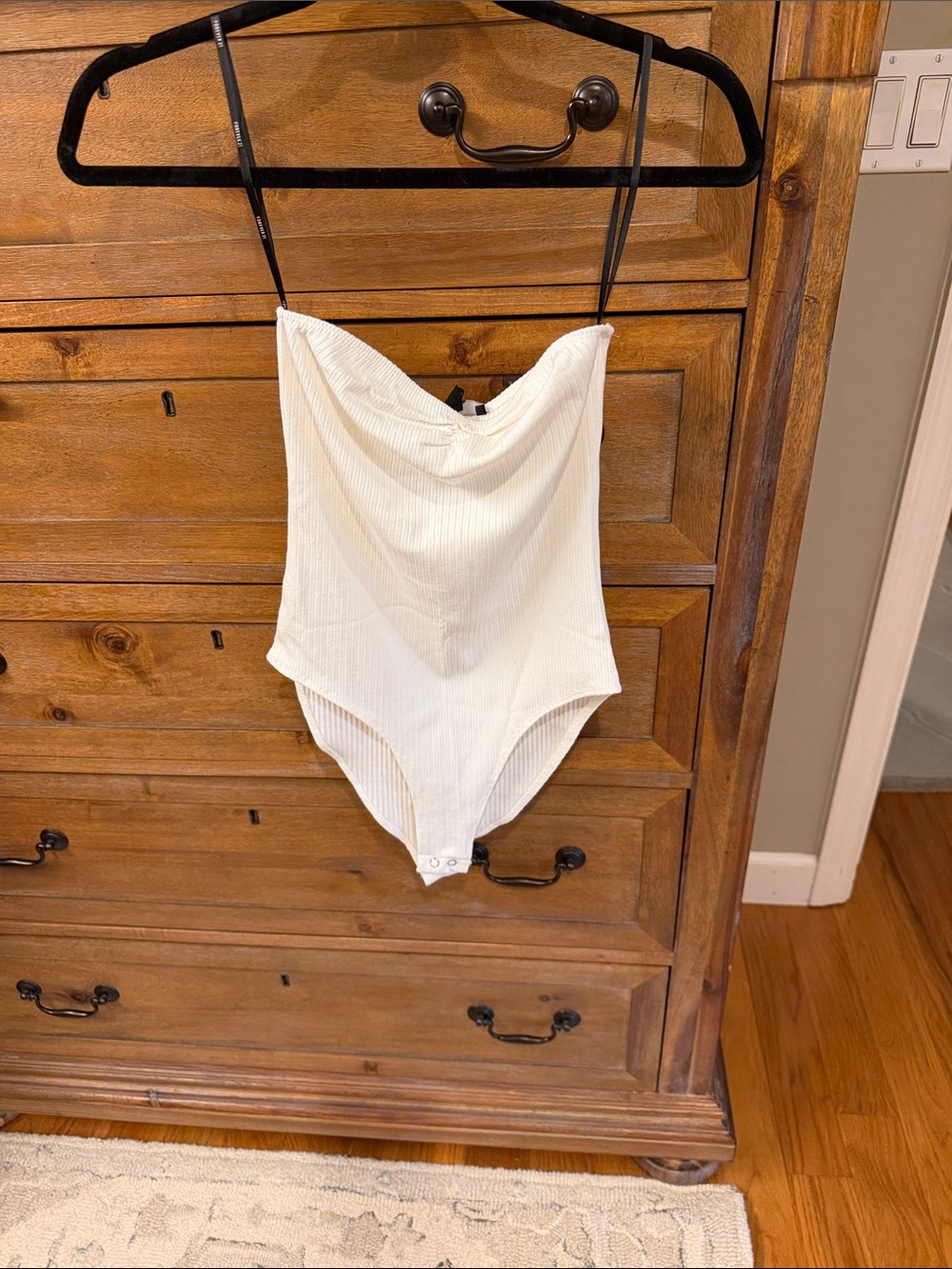 Forever 21 White Ribbed strapless Bodysuit